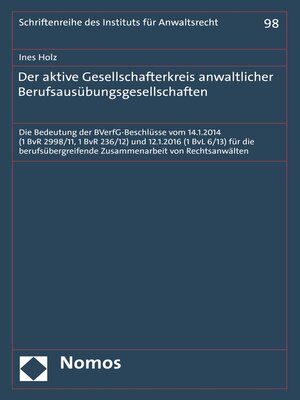 cover image of Der aktive Gesellschafterkreis anwaltlicher Berufsausübungsgesellschaften